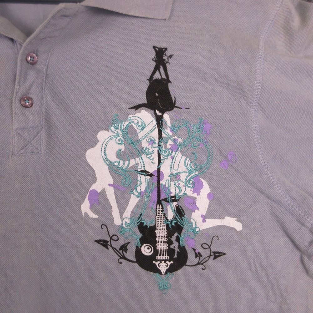Y2K Caffeine Polo Shirt Mens Small Gray Guitar Graphic Print Rock New York City - Picture 3 of 7